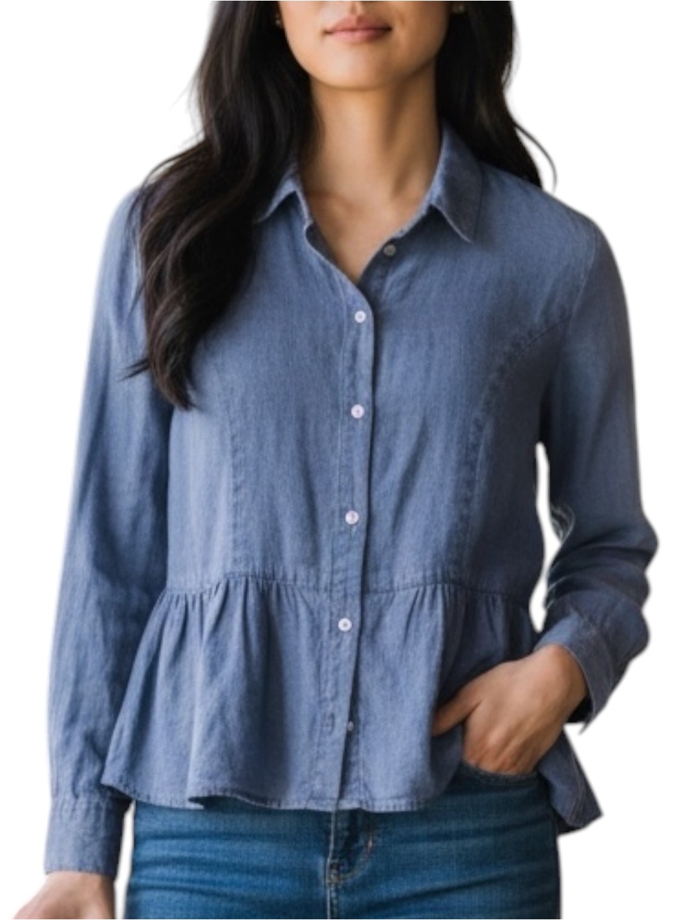Artisan NY Linen Blue Long Sleeve Western Style Peplum Tunic - Small